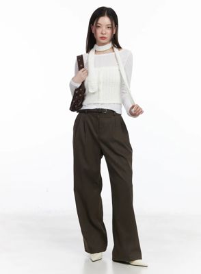 Elastic Waistband Wide-Leg Trousers Cj506