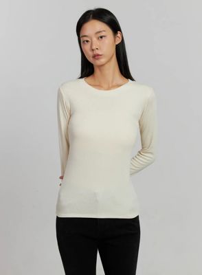 Ribbed Knit Long Sleeve Top Ij505