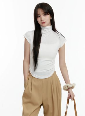 Turtleneck Cap Sleeve Top Cd514