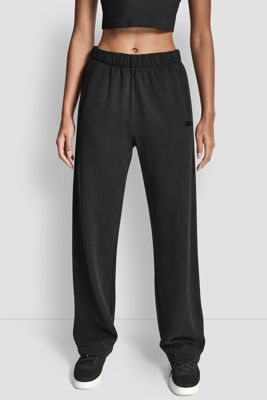 Flocked Logo Boyfriend Open Leg Pant With Pockets