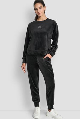 Velour Rhinestone Two Tone Logo Jogger