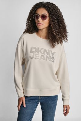 Dkny Rhinestone Stud Logo Crew Neck Sweatshirt