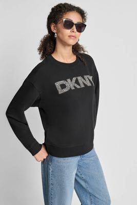 Dkny Rhinestone Stud Logo Crew Neck Sweatshirt