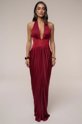Burgundy Drape And Destiny Maxi Dress