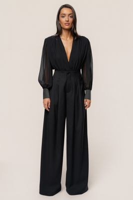 Black Polished Pleat Trouser