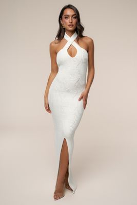 Ivory Cortado Ribbed Maxi Dress