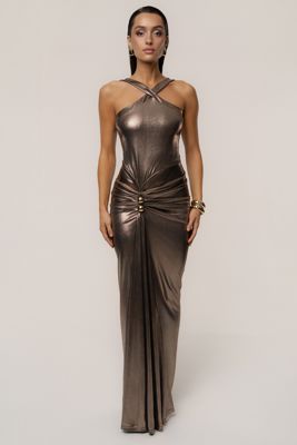 Bronze Izabel Draped Maxi Gown