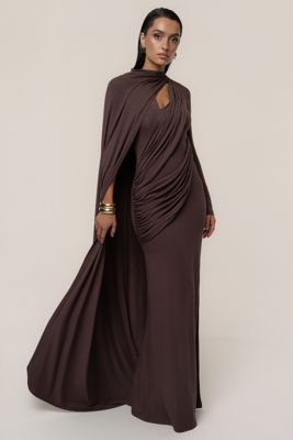 Chocolate Draped Elegance Cape Dress