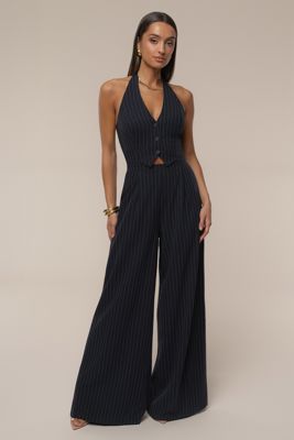 Navy Classic Pinstriped Jumpsuit