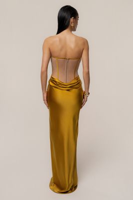 Gold Regal Rising Satin Maxi Dress