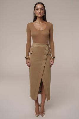 Beige Audrey Suede Midi Skirt