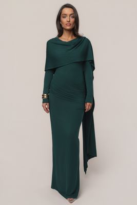 Emerald Glitz Asymmetric Maxi Dress
