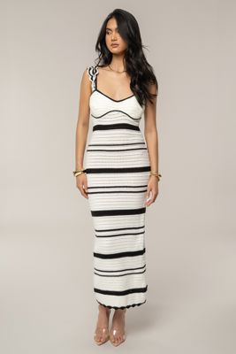 Ivory/Black Norina Striped Midi Dress