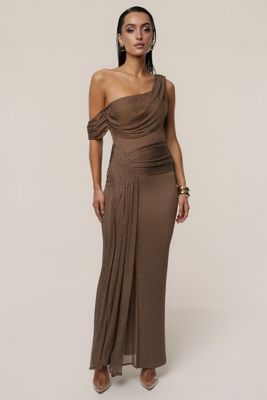 Bronze Draped Metallic Maxi Dress
