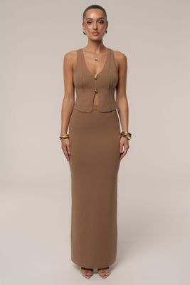 Tan Soft Sands Knit Skirt Set