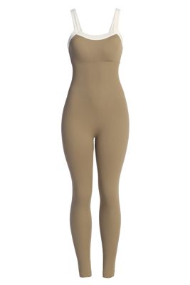 Beige/White Core Ribbed Jumpsuit