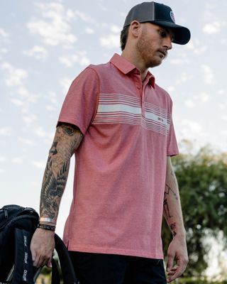 White Stripe Premium Polo - Heathered Red