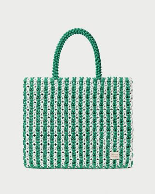 Celia White/Green Stripe Tote Bag