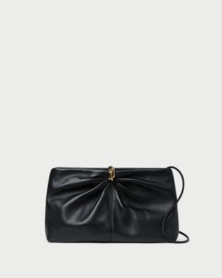 Corrine Black Leather Gathered Clutch