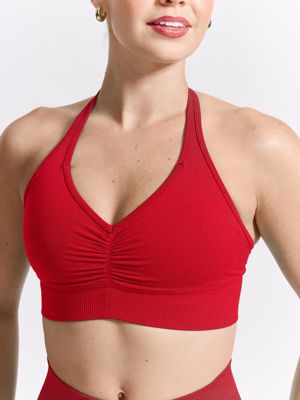Halter Seamless Sports Bra - Salsa Red