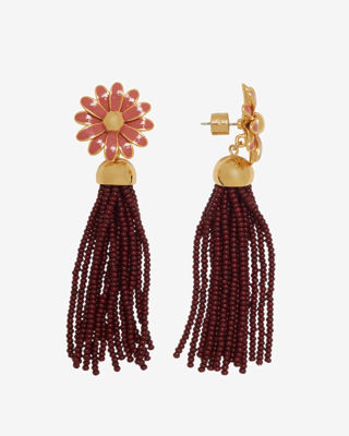 Flower Beaded Tassel Earrings