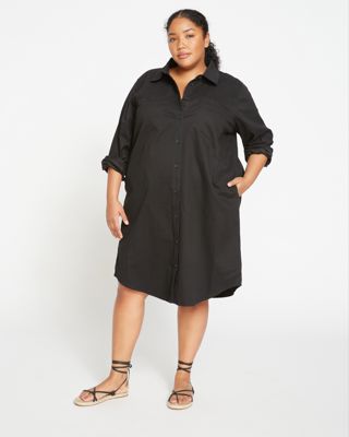 Kelly Stretch Cotton Twill Shirtdress - Black