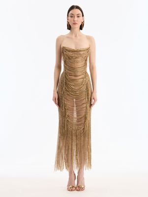Bugle Bead Fringe Gown