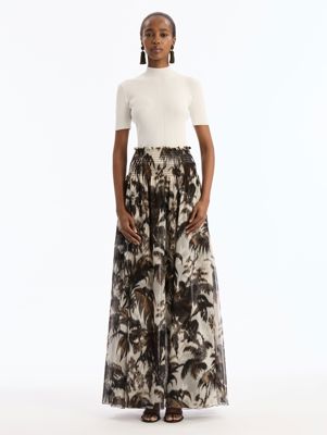 Chiné Pal Leaves Chiffon Maxi Skirt