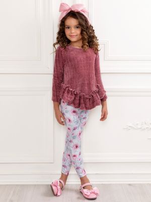 Mauvy Rose Ruffle Tunic And Legging Set