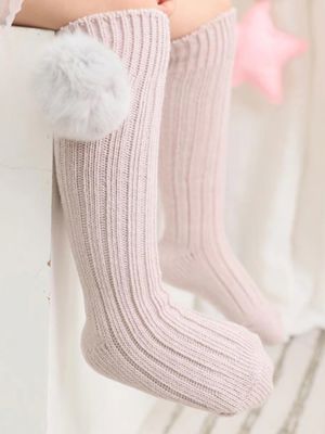 Love Cozy Days Knee-High Pompom Ivory Socks