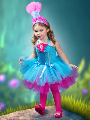 Girls Happy Troll Princess Inspired Costume Dress