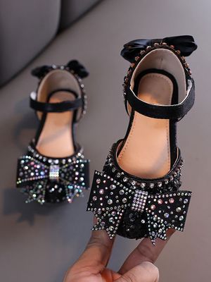 Jeweled Princess Black Ankle Strap Flats BY Liv And Mia