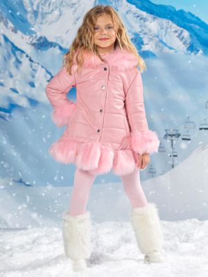 Powder Puff Princess Faux Fur Trim Coat