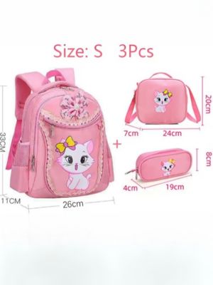 3-Piece Cute Kitty Pink Backpack Set