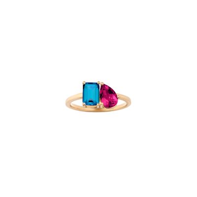 Toi Et Moi Gemstone Classic Ring - London Blue Topaz & Red Ruby