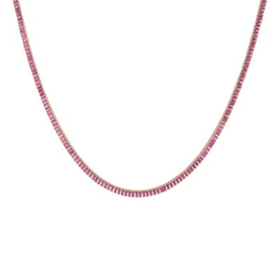 Lab Grown Pink Sapphire Baguette Tennis Necklace