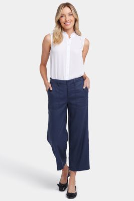 Wide Leg Cargo Capri Pants - Oxford Navy