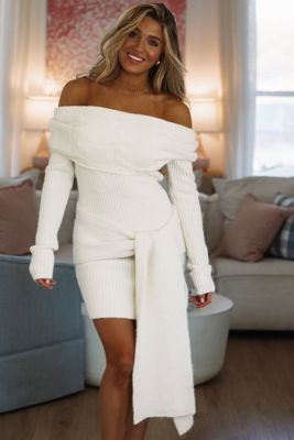 All Or Nothing Sweater Mini Dress - Ivory
