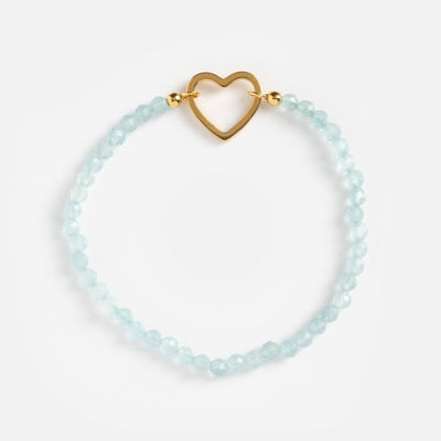 Aquamarine Beaded Heart Charm Holder Bracelet