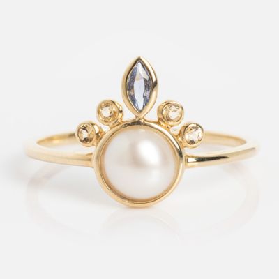 Solid Gold Crowned Bezel Pearl Ring