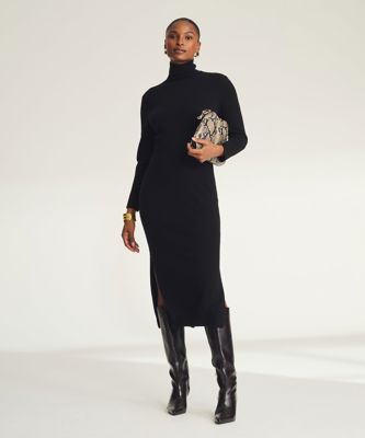 Signature Cashmere Turtleneck Dress With Slits