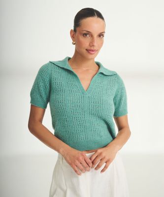 Novelty Cashmere Crochet Short Sleeve Polo