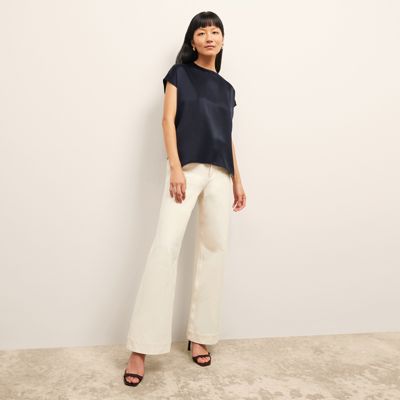 Didion Drape Top - Washable Silk Charmeuse :: Dark Navy