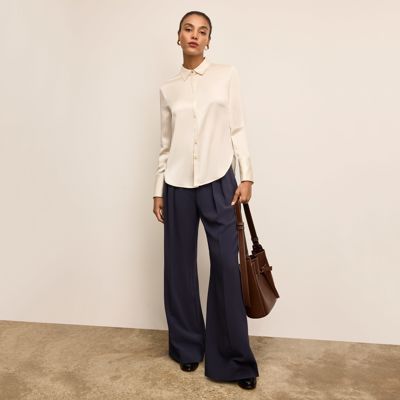 Tatum Button-Down Shirt - Washable Silk Charmeuse :: Ivory