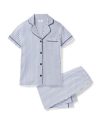 Petite Plume Pima Crop Pajama Set In Navy French Ticking