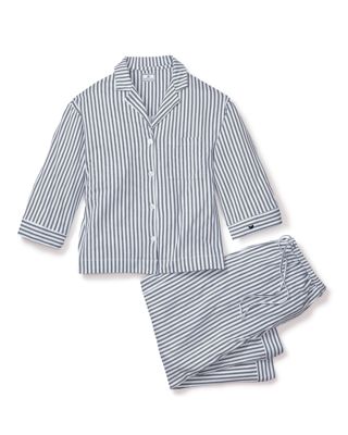Petite Plume Olivia Wide Leg Pima Pajama Set In Navy French Ticking