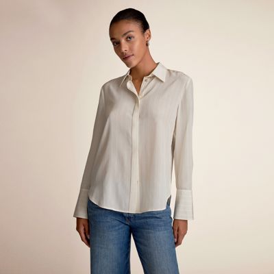 Mira Anywhere Shirt - Printed Washable Silk :: Blush Stripe