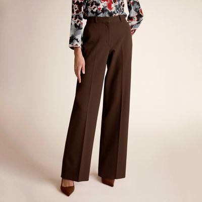 Tinsley Wide-Leg Trouser - Luxe Flex Suiting :: Chocolate Torte Melange