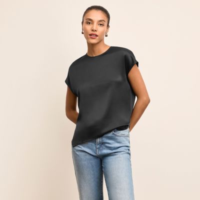 Didion Drape Top - Washable Silk Charmeuse :: Black