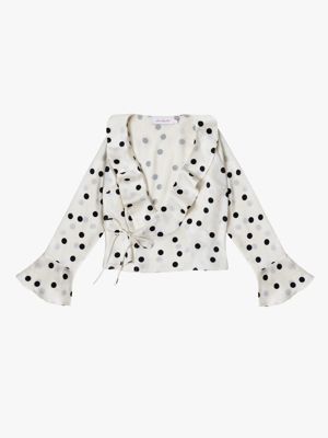 Ricki Wrap Top - White Dot